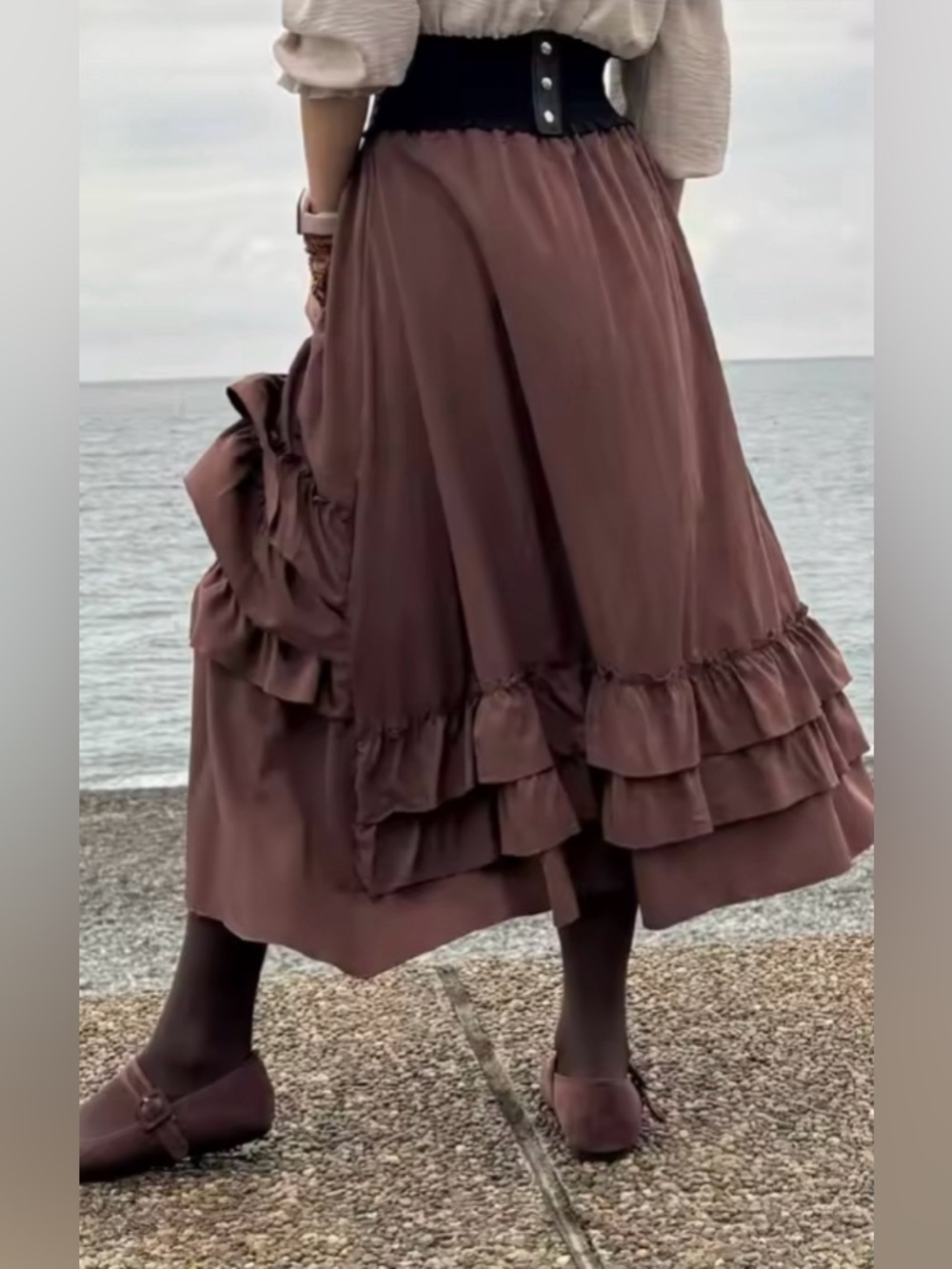 Brown Victorian Ruffle Maxi Skirt Gothic Steampunk Cottagecore XL - Picture 12 of 12